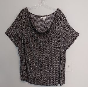 3X Blouse Jacklyn Smith Collection Short Sleeve Black/Silver/Grey Zigzag